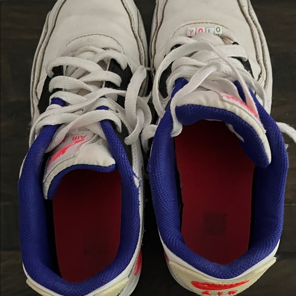 Nike Air White w/ Blue & Neon Orange Sneakers - Picture 6 of 7